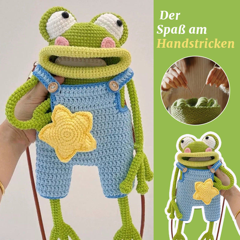DIY virkad axelremsvÀska med stor grodmun