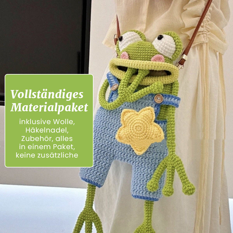DIY virkad axelremsvÀska med stor grodmun