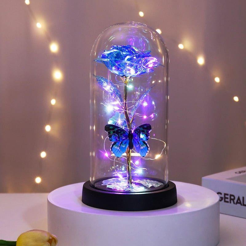 🔥Sista dagen 49 % rabatt – 🌹Eternal Butterfly Rose Glass Dome Display med LED-belysning