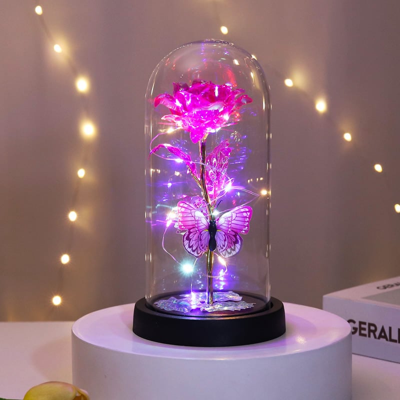 🔥Sista dagen 49 % rabatt – 🌹Eternal Butterfly Rose Glass Dome Display med LED-belysning