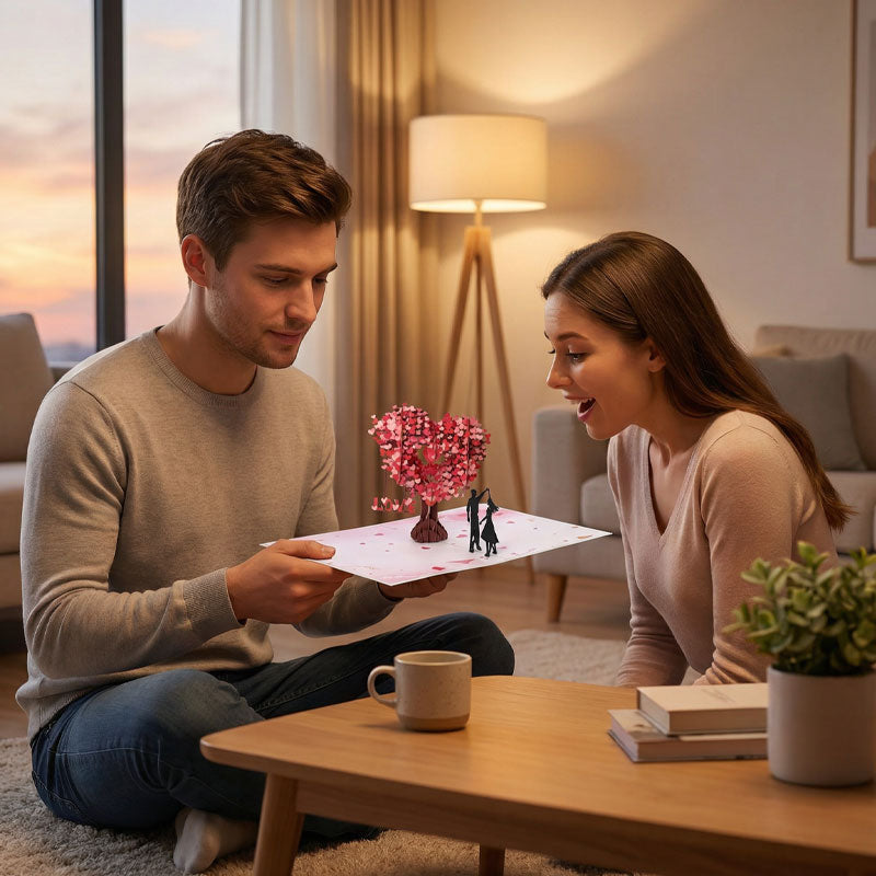 Romantiskt 3D-gratulationskort ”Dancing Under the Heart Tree