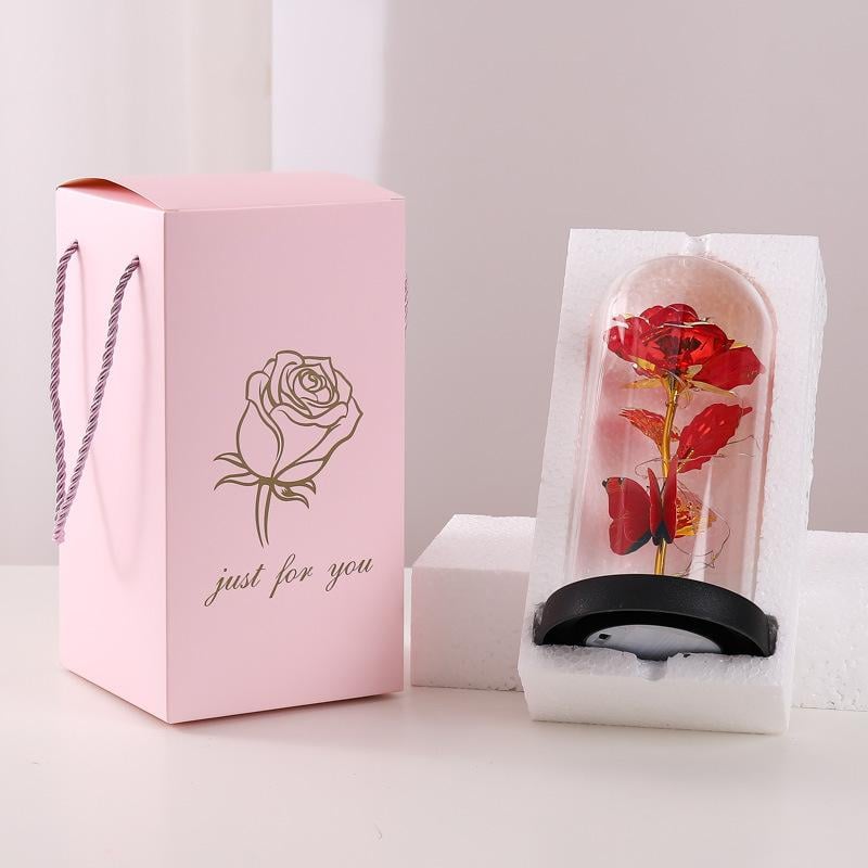 🔥Sista dagen 49 % rabatt – 🌹Eternal Butterfly Rose Glass Dome Display med LED-belysning