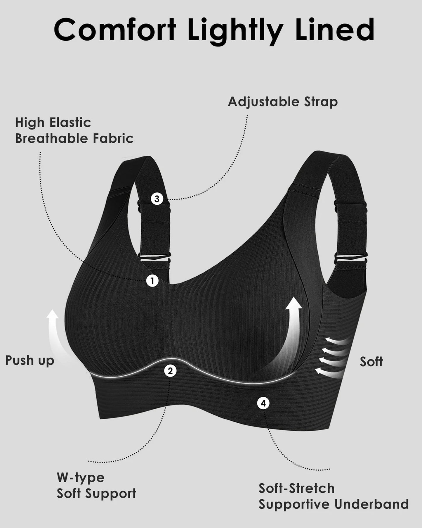 🔥Spring Hot Sale 49% OFF- Ribbad Push Up Justerbar Trådlös BH för kvinnor