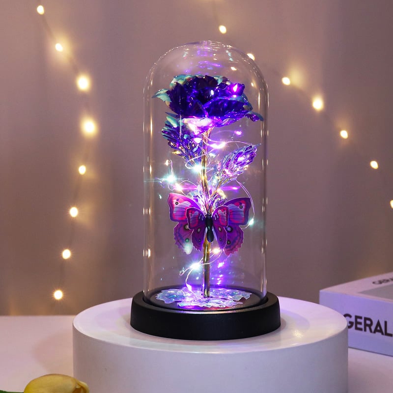 🔥Sista dagen 49 % rabatt – 🌹Eternal Butterfly Rose Glass Dome Display med LED-belysning