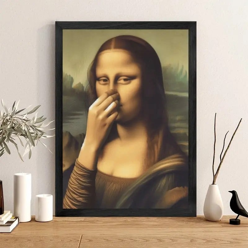 Imitation Mona Lisa konstdekoration, rolig vintage toalett humor rum deko